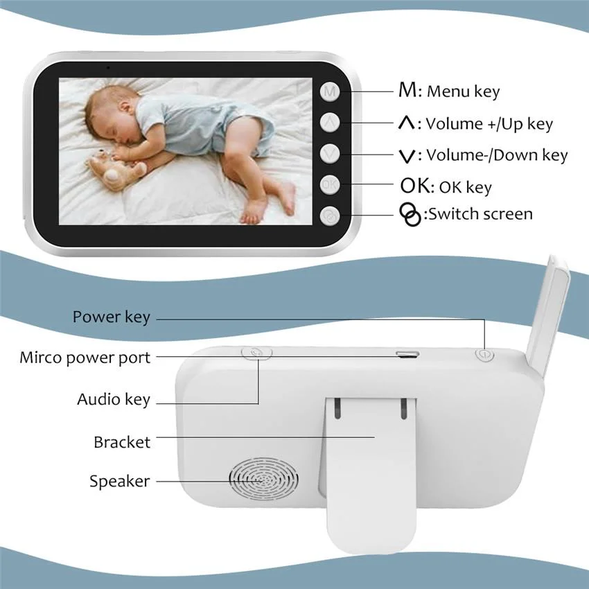 2.4G Wireless 4.3 Inch LCD Color Baby Monitor Two Way Talk Night Vison Temperature Monitor Baby Monitor