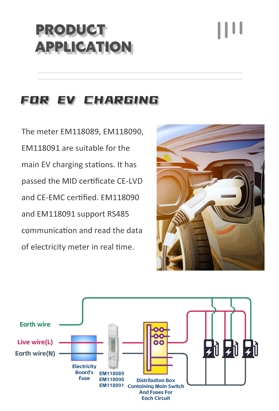 Single Phase AC EV Electrical Vehicle Charger Charging Station Energy Meter with RS485