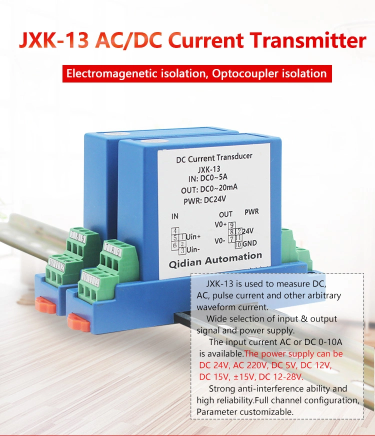 Single Phase AC DC Current Transducer with 4-20mA 0-5V Output 0-5A Input Current Sensor DC24V DC12V Power Current Transmitter