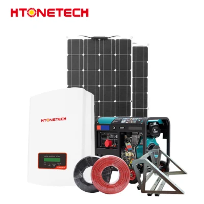 Htonetech 550 W monokristalline PV-Solarmodule, netzgekoppelter Wechselrichter, Hybrid-China-Energiezähler, CT-betriebenes Solarstromsystem mit Luftbehälter-Dieselgenerator